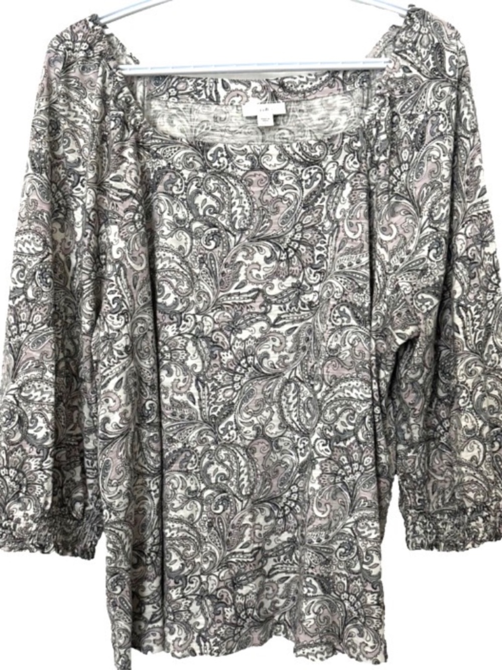 J.Jill Women's SZ LARGE Soft Pastel Gray & Purple Pisley Print Top
